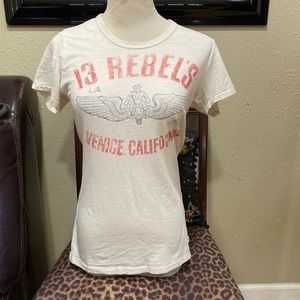 Johnson motors inc women T shirt Venice triumph CaliL vintage 13 rebel cycle L S